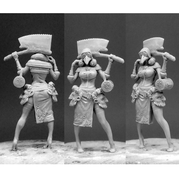 30mm Crow-Masked Sorceress with Twin Orbs, Resin Model Figure Kit, Fantasy Theme, Unassembled and Unpainted