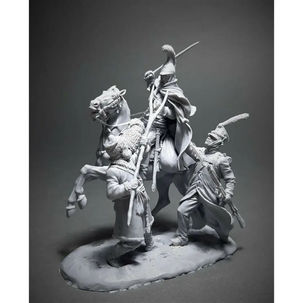 54mm Napoleonic French Cavalry Officer Raising Sabre, Resin Model Figure Kit, Unassembled and Unpainted
