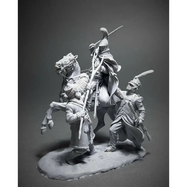 54mm Napoleonic French Cavalry Officer Raising Sabre, Resin Model Figure Kit, Unassembled and Unpainted