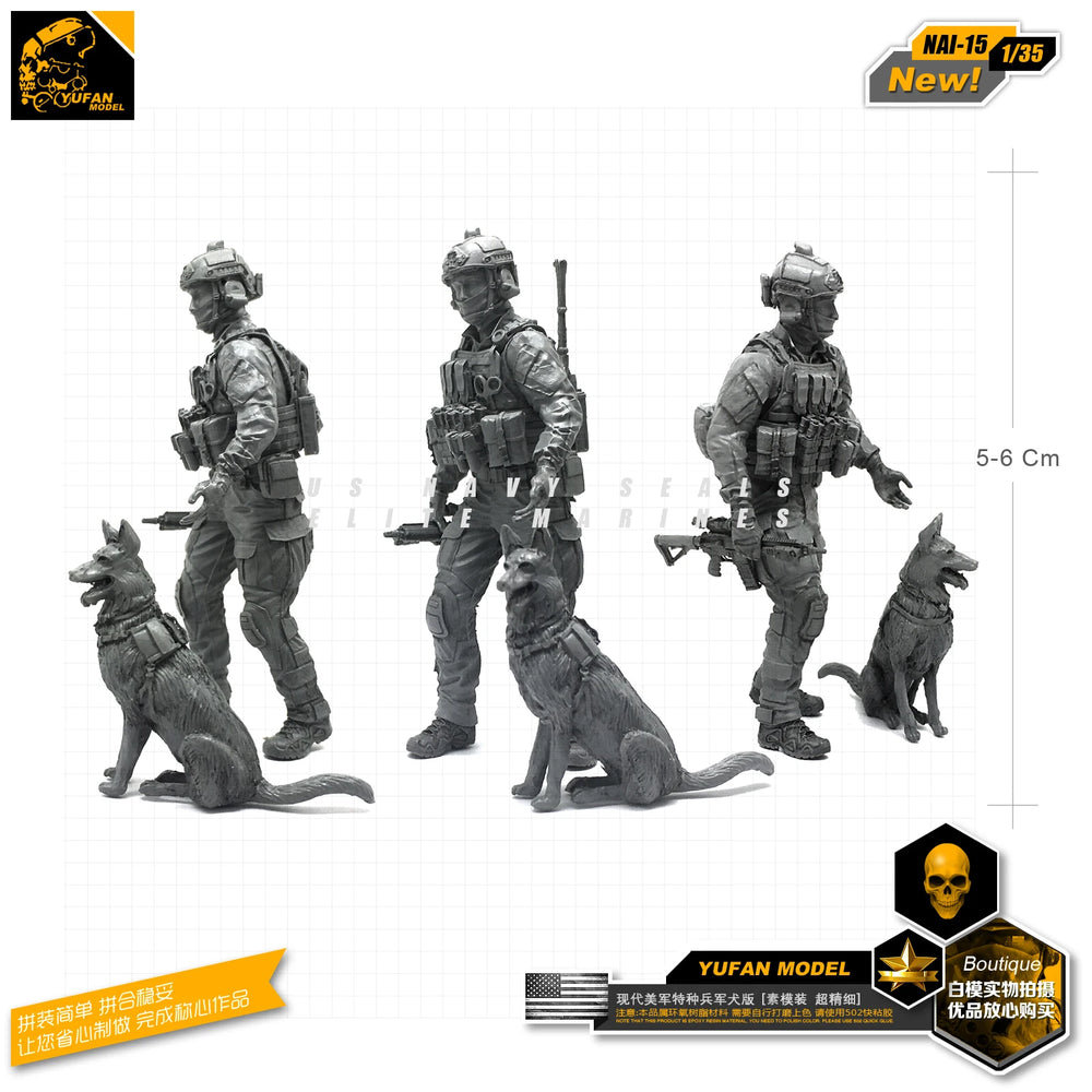 1/35 Modern US Special Forces with Dogs, 7 Figures, Resin Model Figure Kit, Unassembled and Unpainted