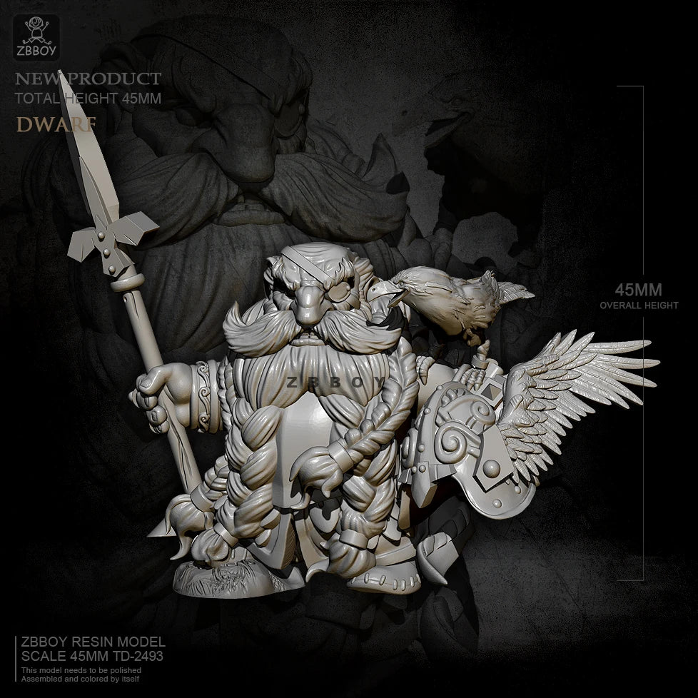 45mm Winged Dwarf Warrior, Resin Model Figure Kit, Fantasy Theme, Unassembled and Unpainted
