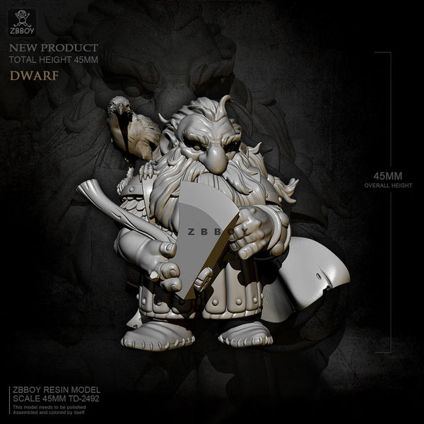 45mm Dwarf Warrior, Resin Model Figure Kit, Fantasy Theme, Unassembled and Unpainted