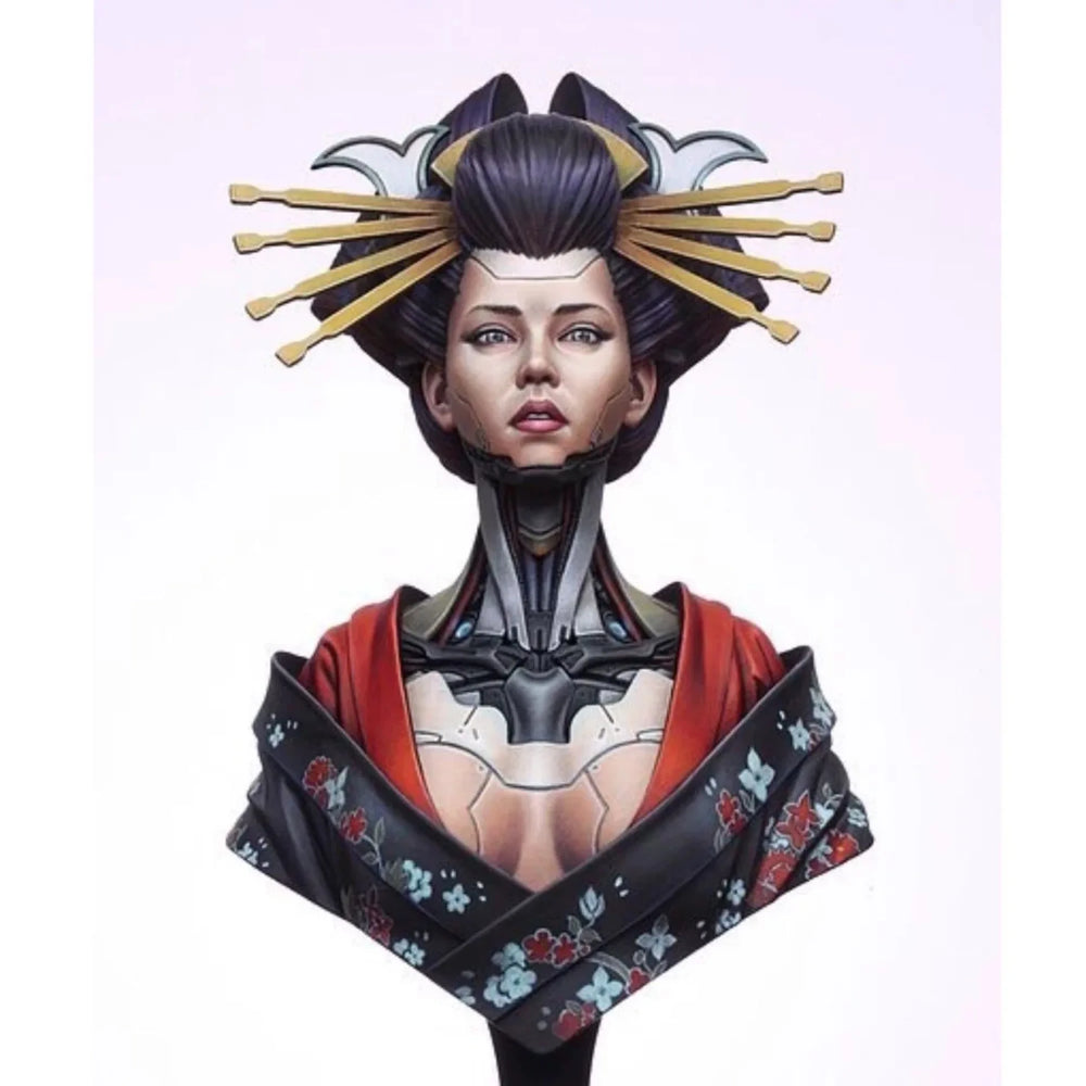 1/10 Sorceress with Spiked Crown and Patterned Armor, Resin Model Bust Kit, Fantasy Theme, Unassembled and Unpainted