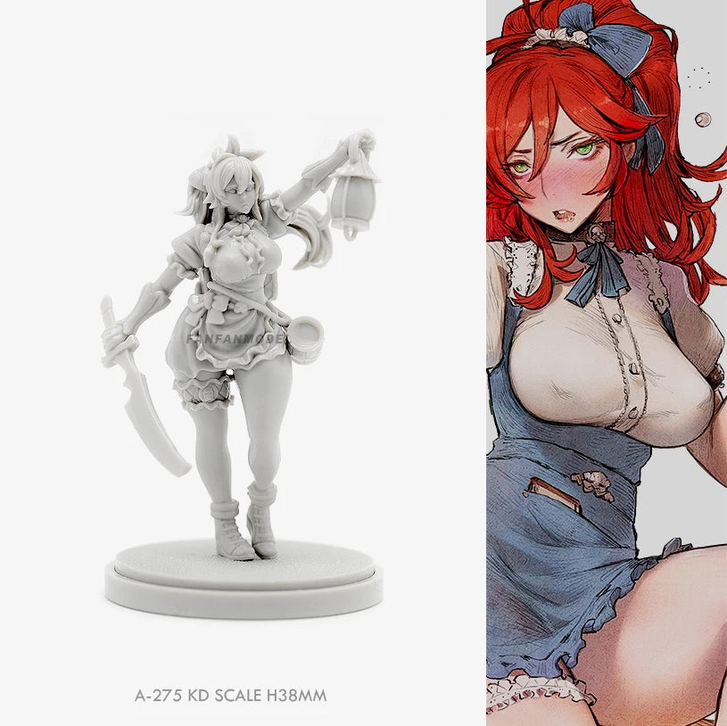 38mm Red-Haired Anime Axe Warrior, Resin Model Figure Kit, Anime Theme, Unassembled and Unpainted