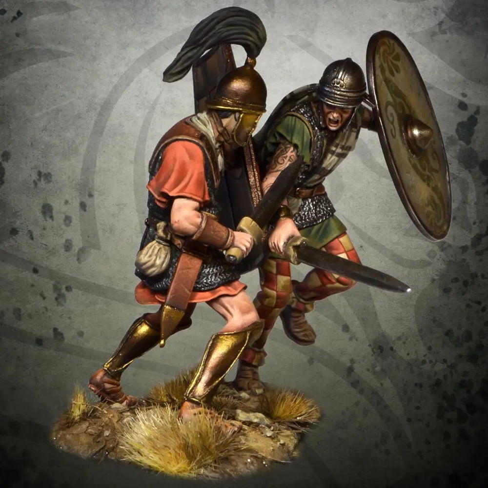 54mm Ancient Roman Legionaries with Plumed Helmets and Spears, 2 Figures, Resin Model Figure Kit, Unassembled and Unpainted