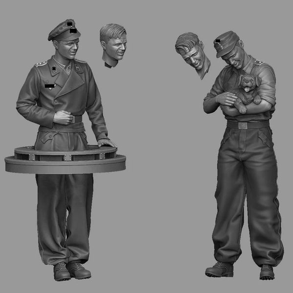 1/35 WWII German Soldier with Dog Mascot, Resin Model Figure Kit, Unassembled and Unpainted