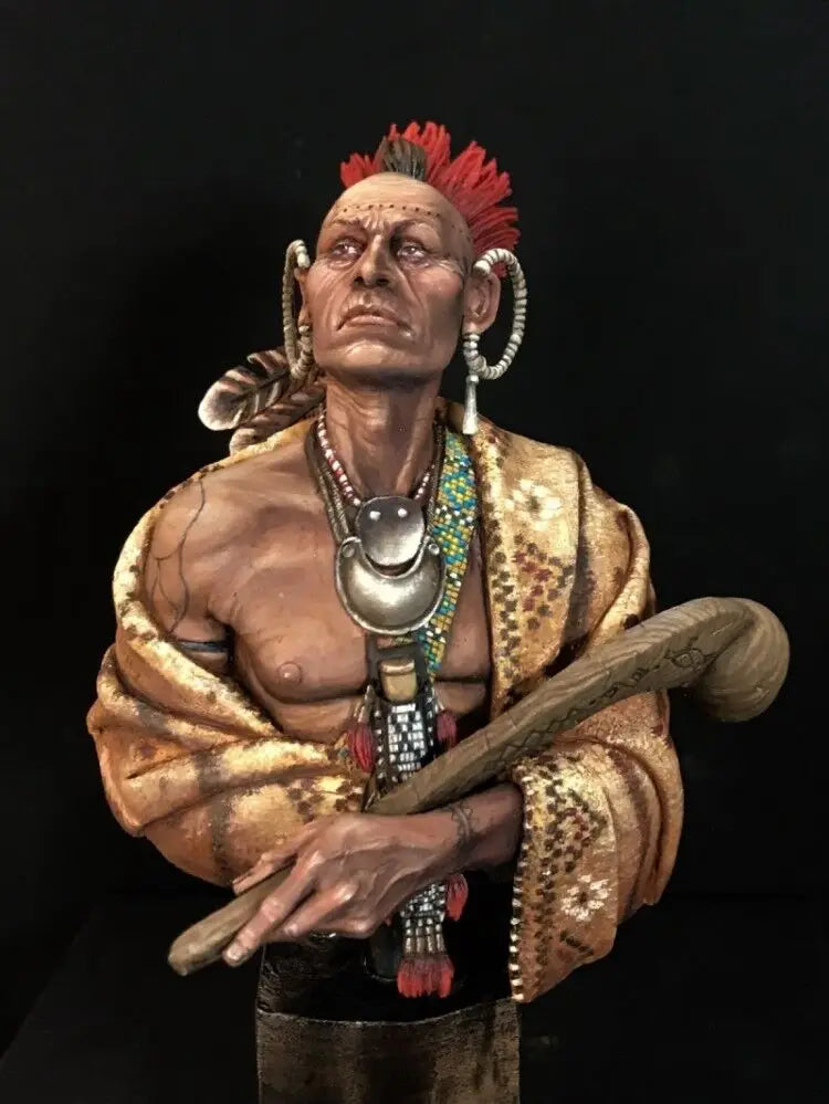 1/10 Mohawk Warrior with Shell Earrings, Resin Model Bust Kit, Historical Theme, Unassembled and Unpainted