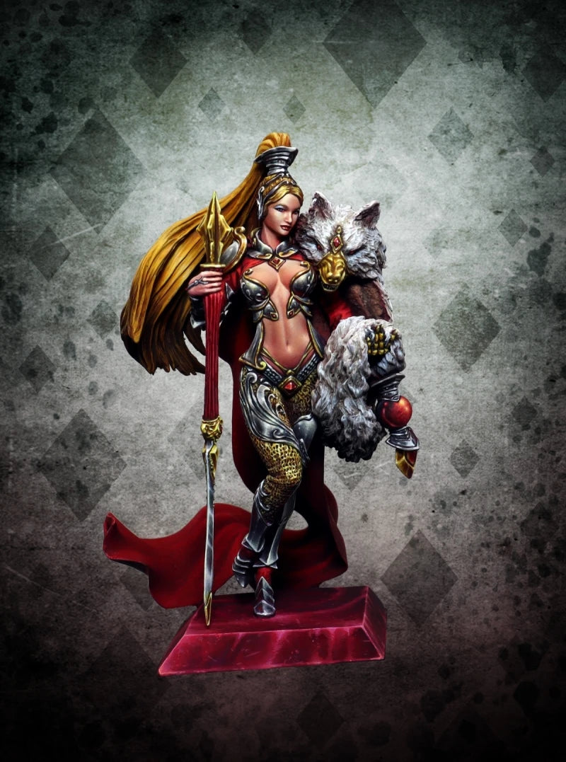 1/24 Sorceress with Golden Hair and Red Cloak, Resin Model Figure Kit, Fantasy Theme, Unassembled and Unpainted