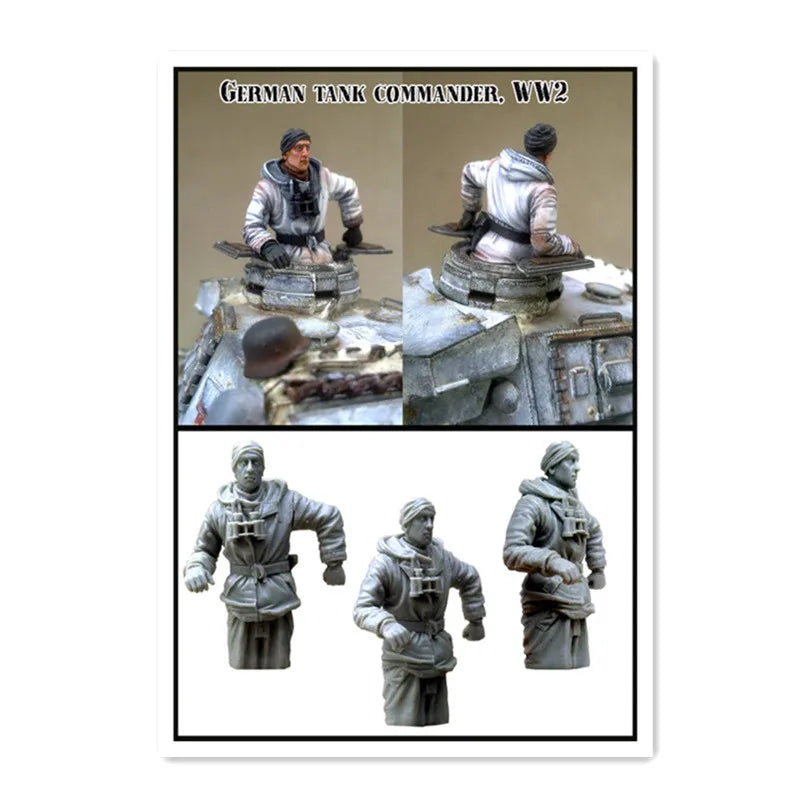 1/35 WWII German Panzer Commander with Binoculars, 3 Figures, Resin Model Figure Kit, Unassembled and Unpainted