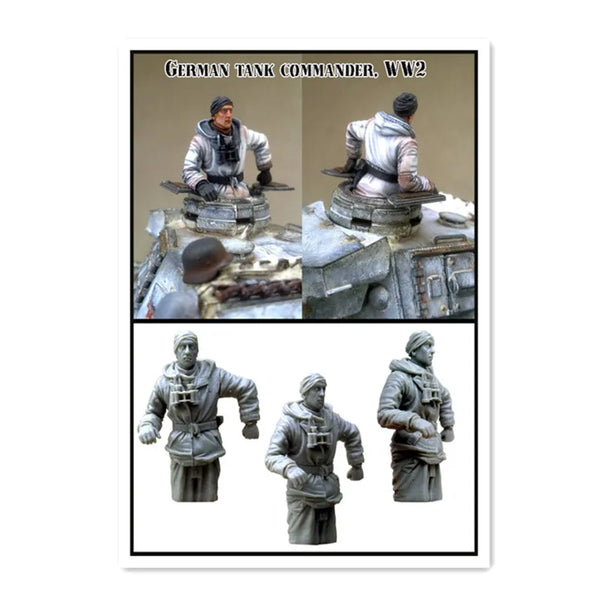1/35 WWII German Panzer Commander with Binoculars, 3 Figures, Resin Model Figure Kit, Unassembled and Unpainted