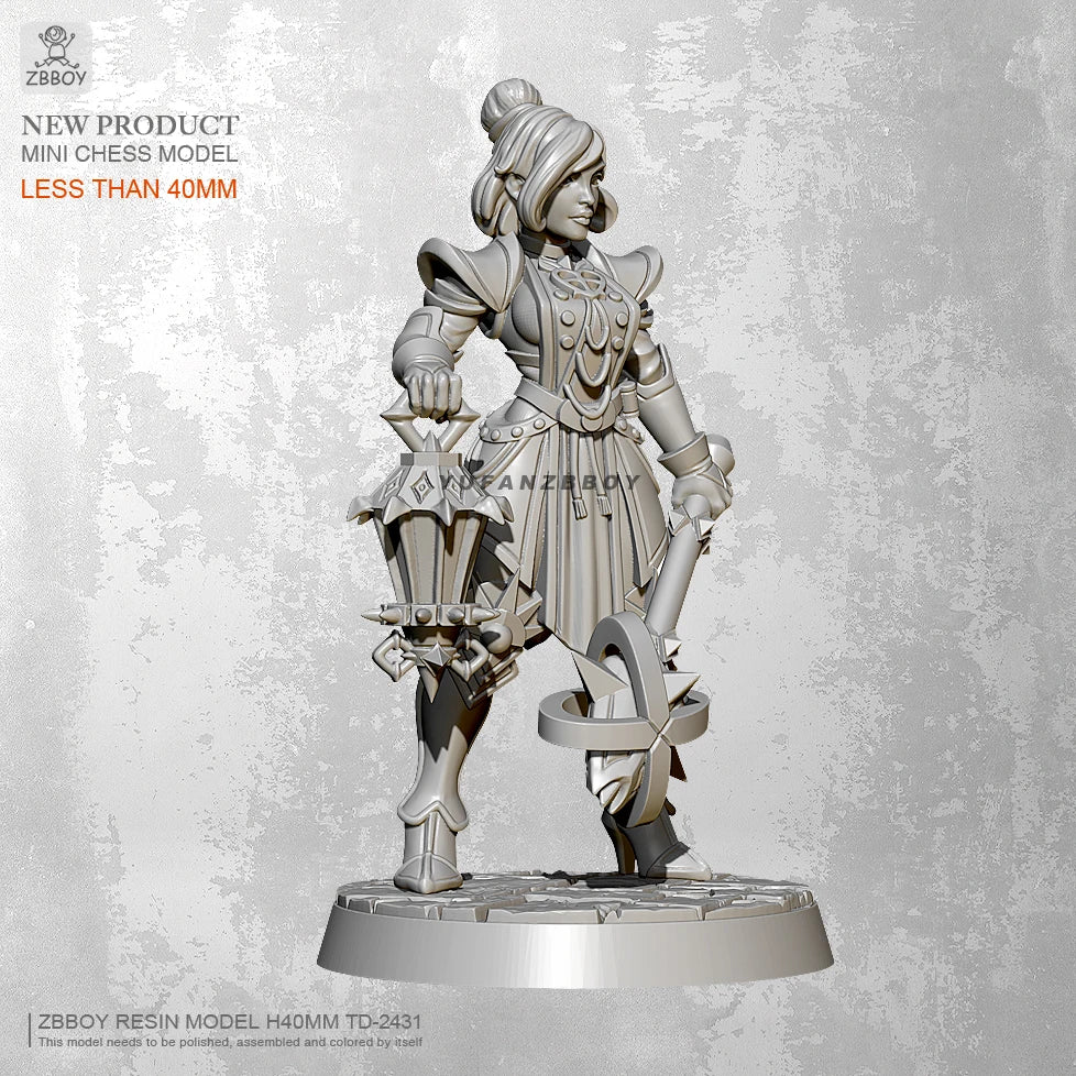 40mm Female Warrior with Mace and Lantern, Resin Model Figure Kit, Fantasy Theme, Unassembled and Unpainted