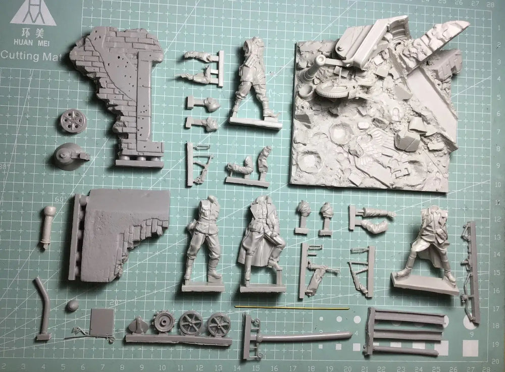 1/35 WWII Soldiers with Bunker, 8 Figures, Resin Model Figure Kit, Unassembled and Unpainted