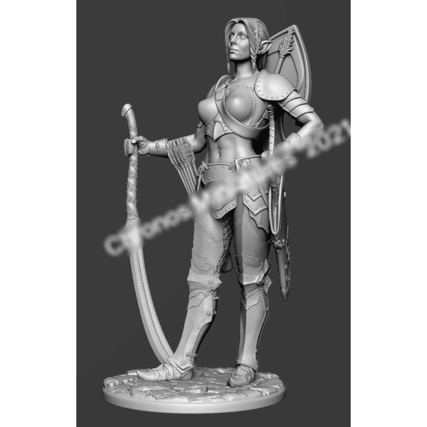 54mm Warrior Woman in Scaled Armor with Greatsword, Resin Model Figure Kit, Fantasy Theme, Unassembled and Unpainted