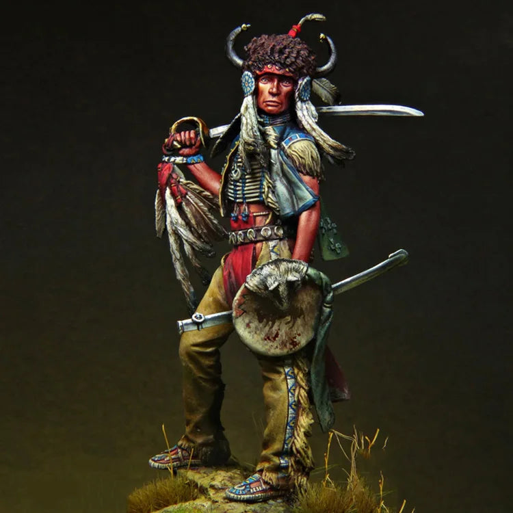 1/24 Red-Garbed Horned Barbarian with Scimitar, Resin Model Figure Kit, Fantasy Theme, Unassembled and Unpainted
