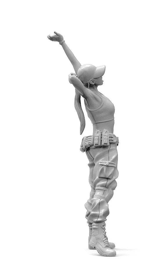 1/24 Modern Female Tactical Operator with Raised Arm, Resin Model Figure Kit, Unassembled and Unpainted