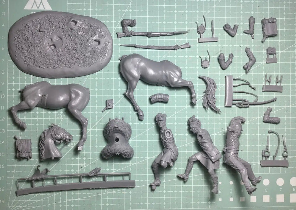 54mm Napoleonic Cavalry & Infantry, 5 Figures, Resin Model Diorama Kit, Unassembled and Unpainted