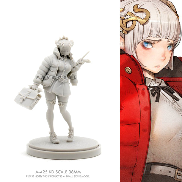 38mm White-Haired Anime Woman in Red Formal Jacket, Resin Model Figure Kit, Anime Theme, Unassembled and Unpainted