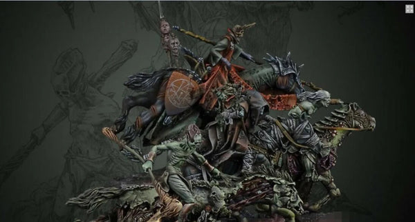 1/32 Medieval Dark Fantasy Mounted Warriors on Demonic Beasts, 4 Figures, Resin Model Figure Kit, Unassembled and Unpainted