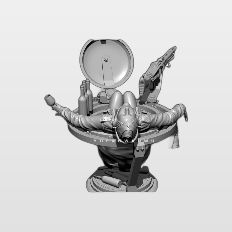 Pinup Female Soldier with Rifle and Searchlight Resin Figure Kit — enhanced photo