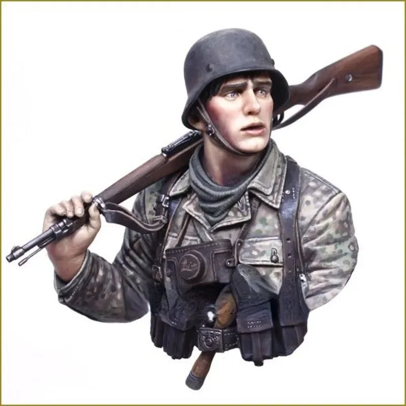 1/10 WWII German Rifleman with Shouldered Rifle, Resin Model Bust Kit, Unassembled and Unpainted