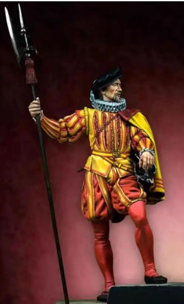 1/24 Medieval Renaissance Warrior with Polearm in Puffed Doublet, Resin Model Figure Kit, Unassembled and Unpainted