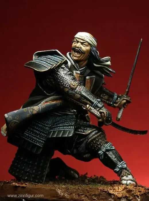 90mm Medieval Bearded Samurai with Ornate Armor and Sword, Resin Model Figure Kit, Unassembled and Unpainted