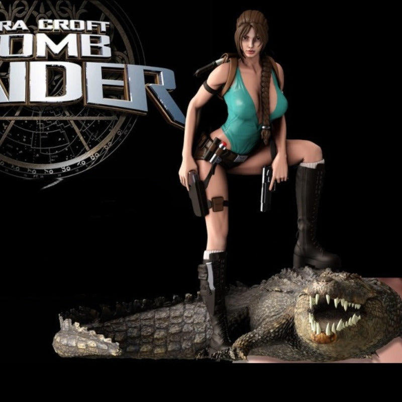 1/24 Female Explorer with Crocodile, 2 Figures, Resin Model Diorama Kit, Fantasy Theme, Unassembled and Unpainted