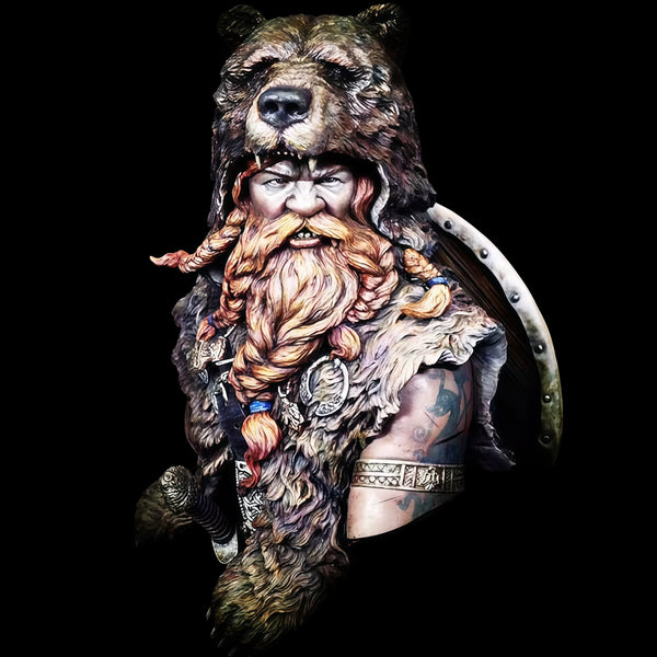 1/10 Barbarian Warrior with Bear Skull Helm and Braided Beard, Resin Model Bust Kit, Fantasy Theme, Unassembled and Unpainted