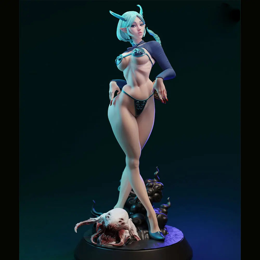 1/24 Demon Succubus with Horns, Resin Model Figure Kit, Anime Theme, Unassembled and Unpainted