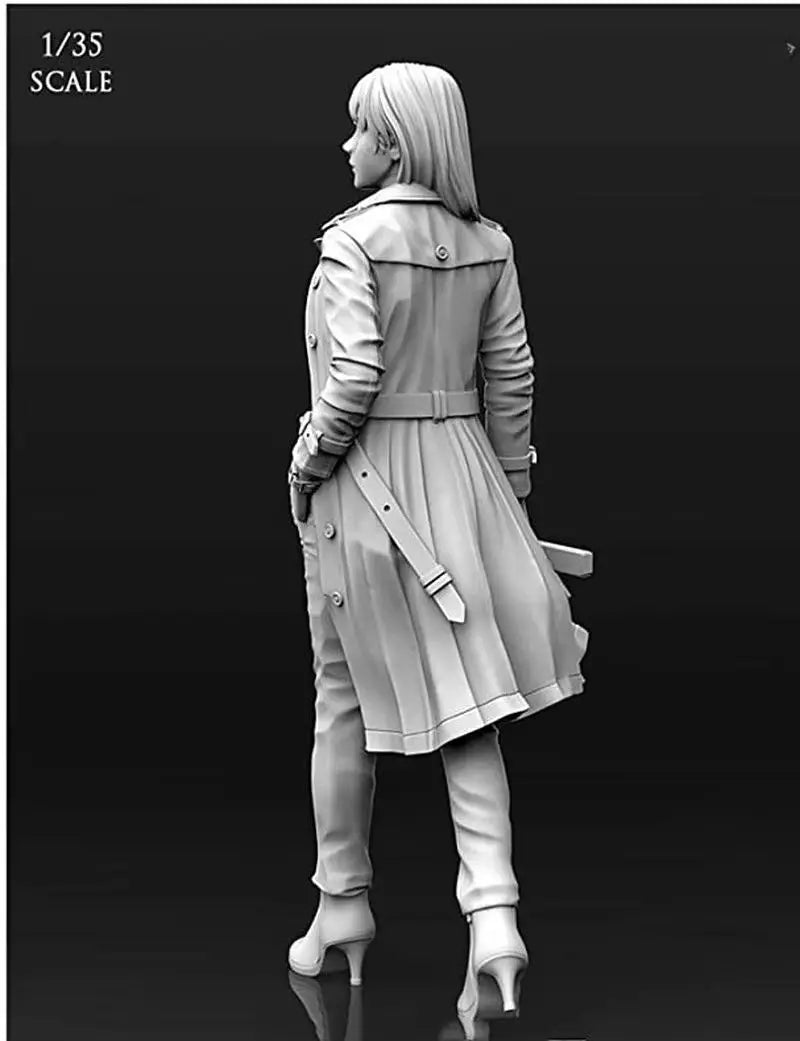 1/35 Modern Female Operative with Rifle and Pleated Skirt, Resin Model Figure Kit, Unassembled and Unpainted