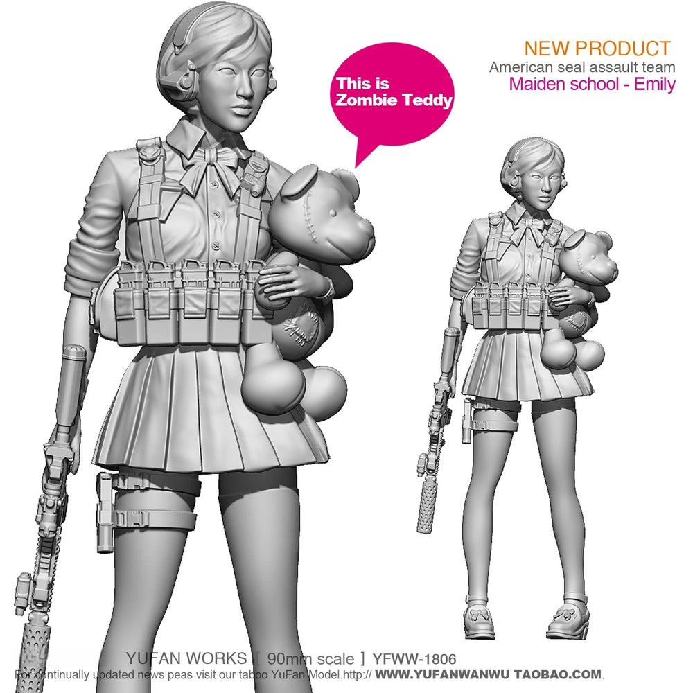 1/18 Modern School Uniform Girl, Resin Model Figure Kit, Unassembled and Unpainted