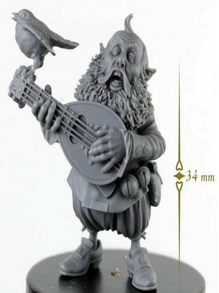 54mm Dwarf Musician, Resin Model Figure Kit, Fantasy Theme, Unassembled and Unpainted
