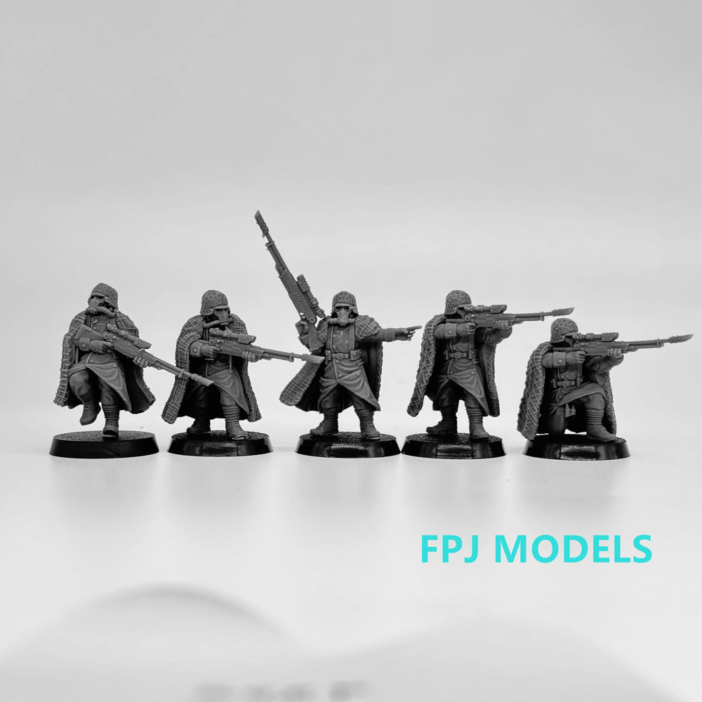 28mm Grim Guard Snipers, 5 Figures, Resin Model Figure Kit, Fantasy Theme, Unassembled and Unpainted