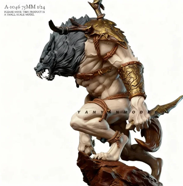 1/24 Orc Chieftain with Spiked Armor on Beast, Resin Model Figure Kit, Fantasy Theme, Unassembled and Unpainted