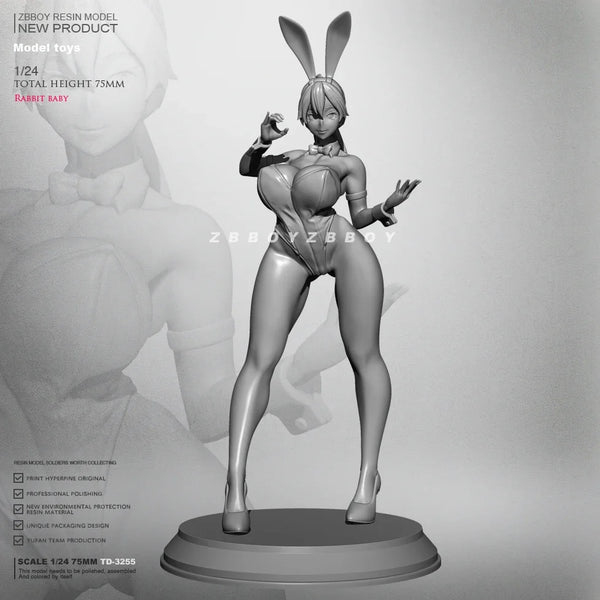 1/24 Rabbit-Eared Bunny Girl Standing, Resin Model Figure Kit, Unassembled and Unpainted