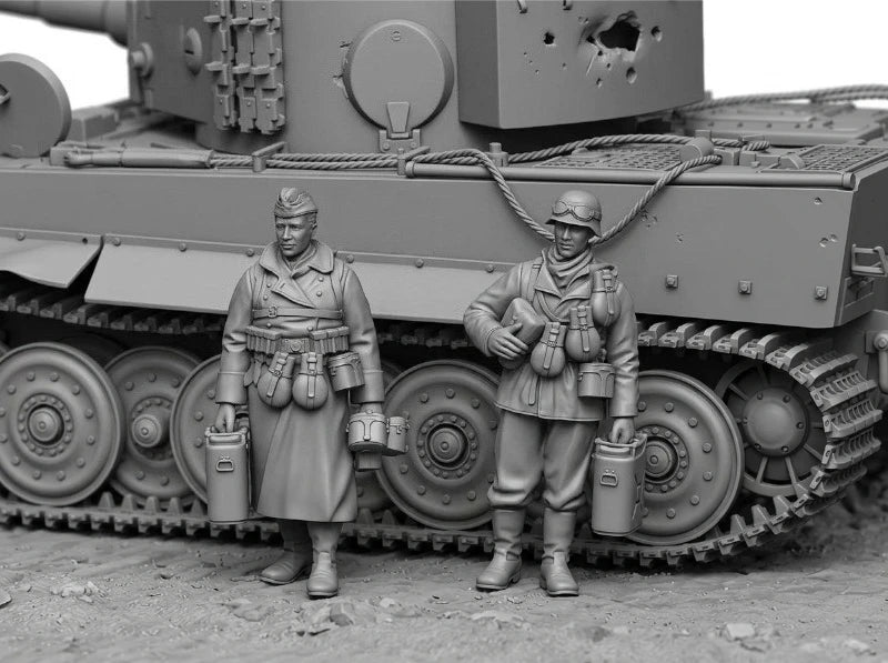 1/35 WWII German Wehrmacht Food Carriers, 2 Figures, Resin Model Figure Kit, Unassembled and Unpainted