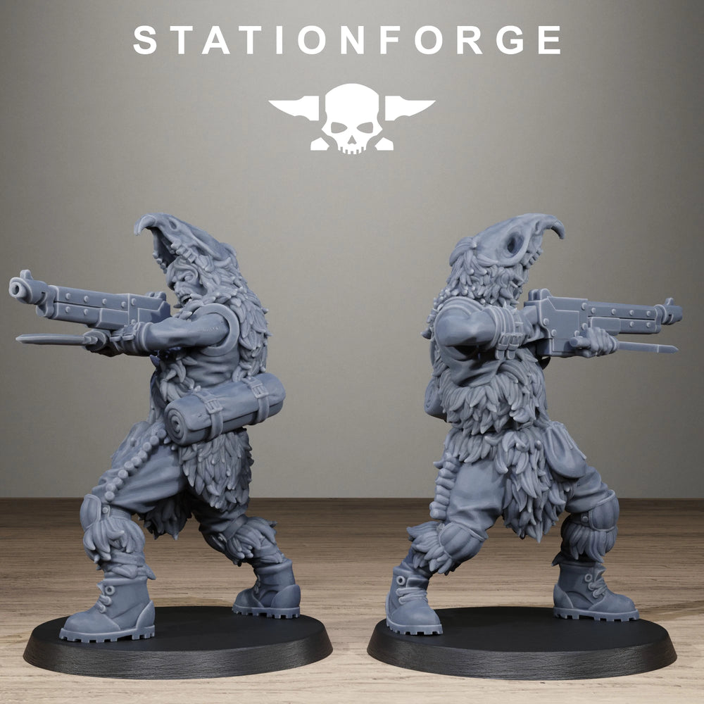 28mm Post-Apocalyptic Tribal Beast Warriors, 16 Figures, Resin Model Figure Kit, Fantasy Theme, Unassembled and Unpainted