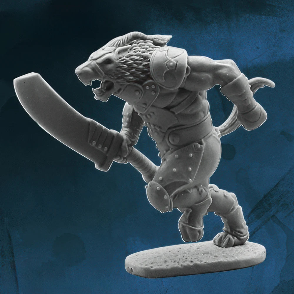28mm Werewolf Warrior Lunging with Falchion, Resin Model Figure Kit, Fantasy Theme, Unassembled and Unpainted