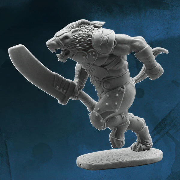 28mm Werewolf Warrior Lunging with Falchion, Resin Model Figure Kit, Fantasy Theme, Unassembled and Unpainted