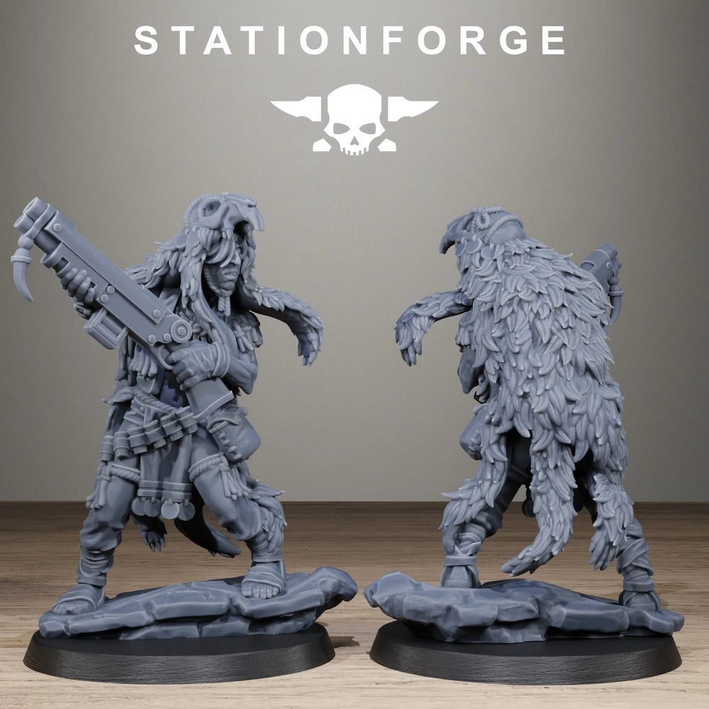 28mm Post-Apocalyptic Tribal Beast Warriors, 16 Figures, Resin Model Figure Kit, Fantasy Theme, Unassembled and Unpainted
