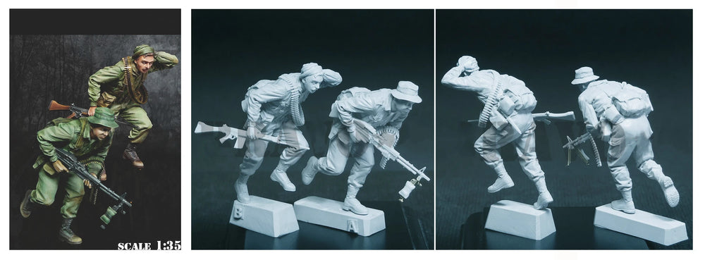 1/35 WWII Soldier Combat Pose, 2 Figures, Resin Model Figure Kit, Unassembled and Unpainted