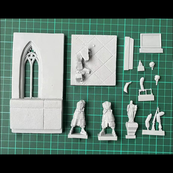 1/35 WWII Soldiers in Gothic Cathedral, 2 Figures, Resin Model Diorama Kit, Unassembled and Unpainted