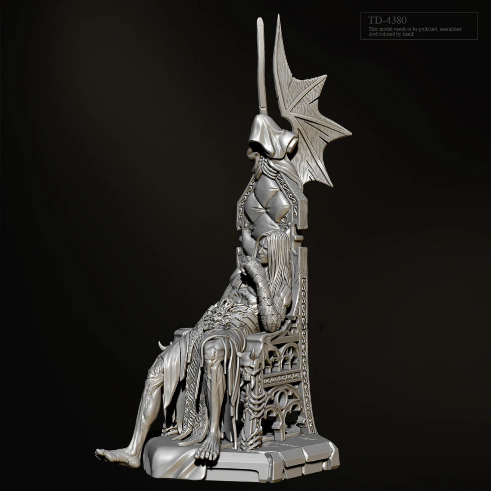 75mm Female with Winged Throne, Resin Model Figure Kit, Fantasy Theme, Unassembled and Unpainted