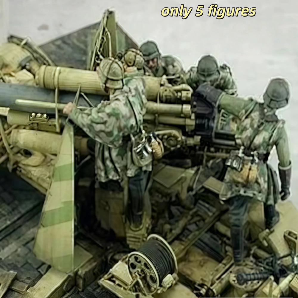 1/35 WWII Soldiers Machine Gun Crew, 5 Figures, Resin Model Figure Kit, Unassembled and Unpainted