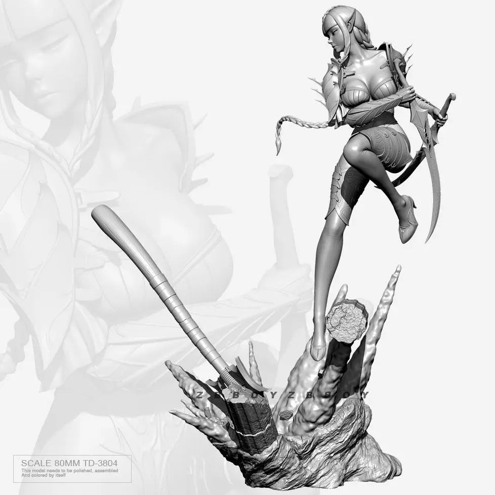 80mm Elf Maiden Warrior, Resin Model Figure Kit, Fantasy Theme, Unassembled and Unpainted