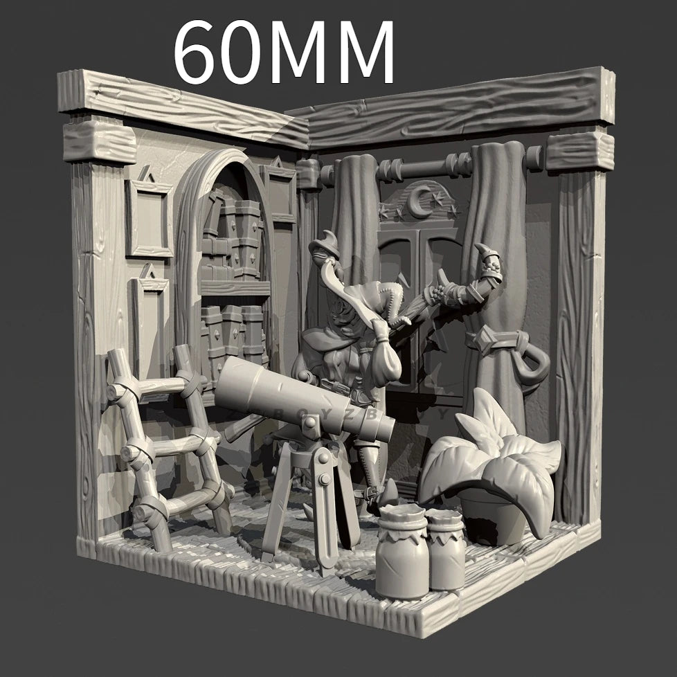60mm Magic House, 5 Figures, Resin Model Diorama Kit, Fantasy Theme, Unassembled and Unpainted