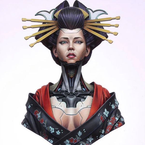 1/10 Female Geisha Robot Queen, Resin Model Bust Kit, Fantasy Theme, Unassembled and Unpainted