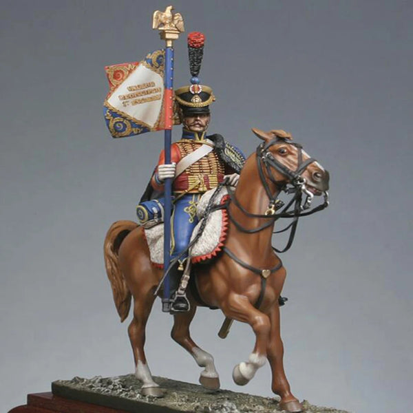 1/32 Napoleonic French Dragoon Standard Bearer, Resin Model Figure Kit, Unassembled and Unpainted