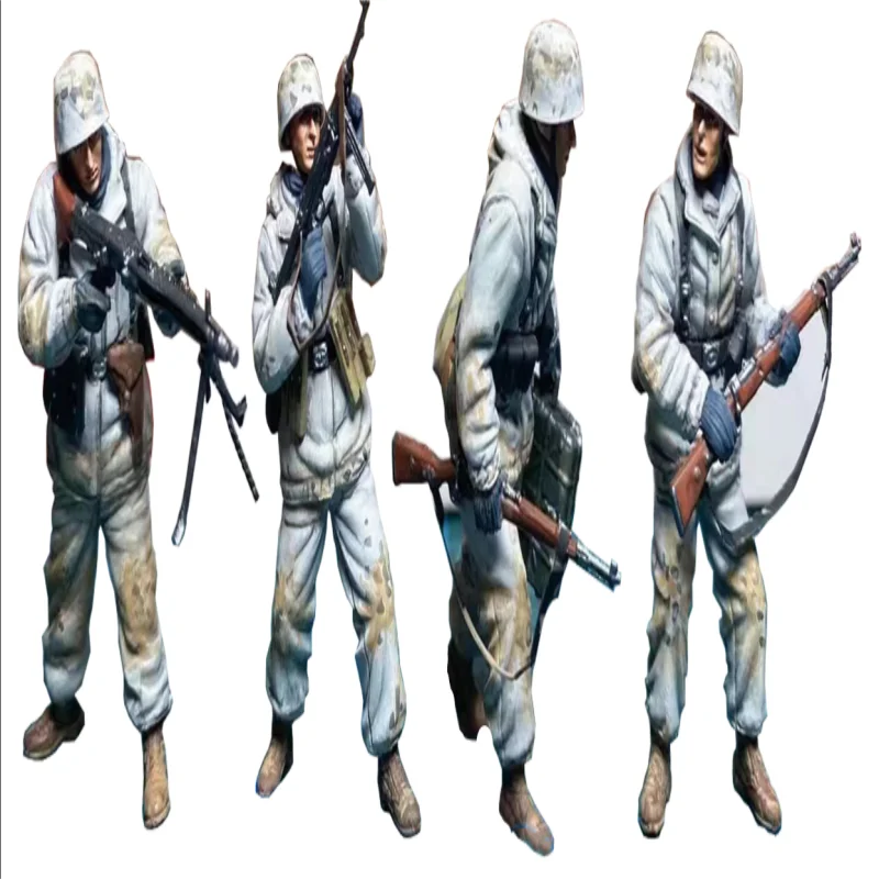 1/35 WWII Soviet Riflemen in White Winter Camouflage, 4 Figures, Resin Model Figure Kit, Unassembled and Unpainted