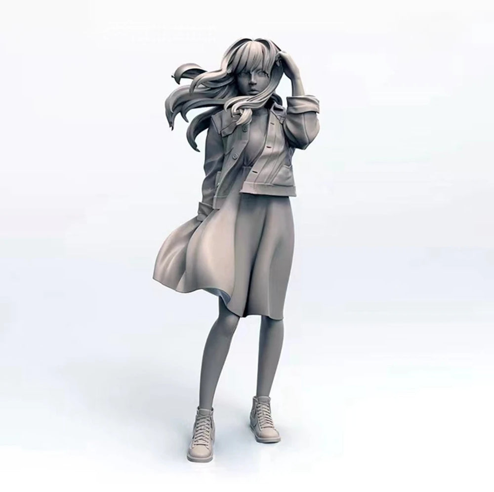 1/35 Modern Anime Girl in Trench Coat, Resin Model Figure Kit, Unassembled and Unpainted
